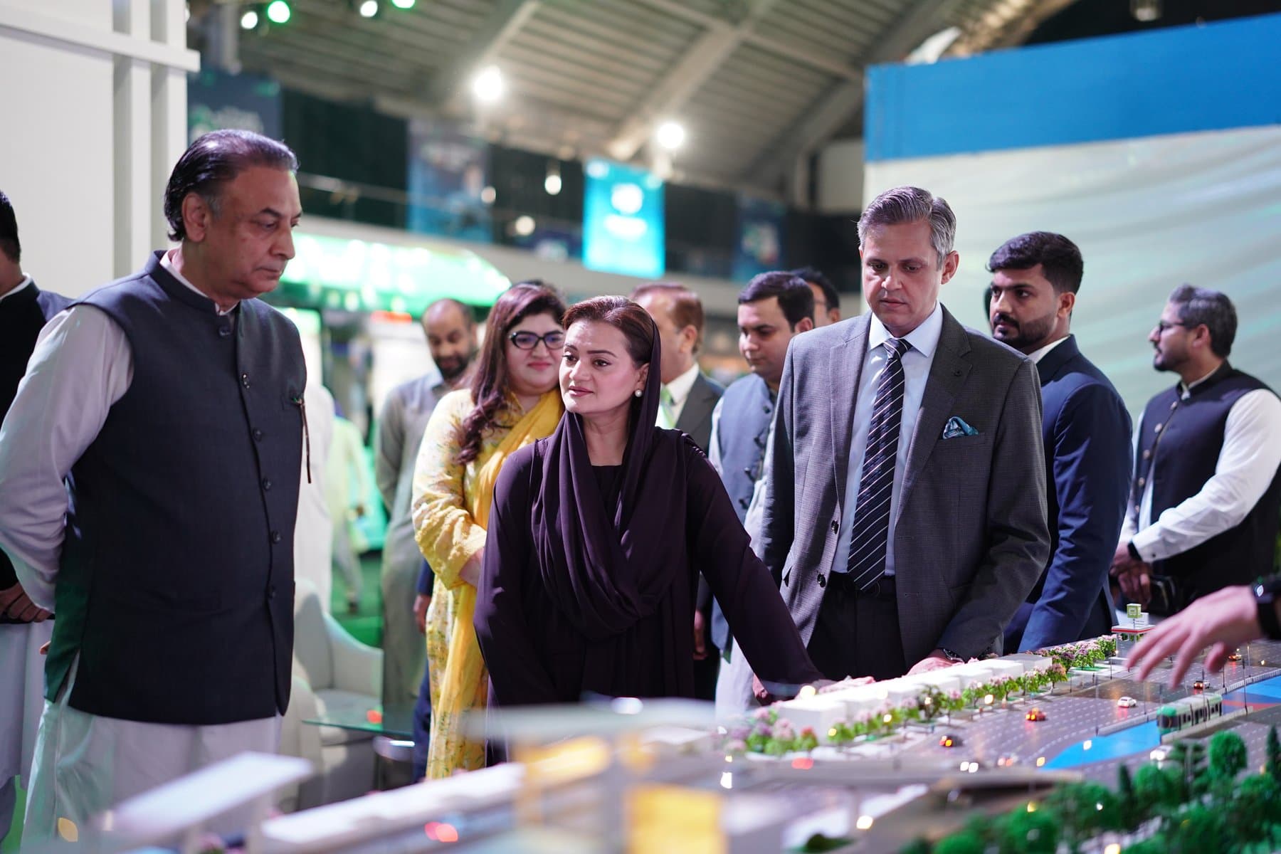 The 1st Punjab Transport Expo 2025 — Senior Minister Punjab Maryam Aurangzeb, Provincial Minister for Transport and Mass Transit Bilal Akbar Khan, Chief Secretary Punjab and Secretary Transport at the Lahore transport infrastructure city model.